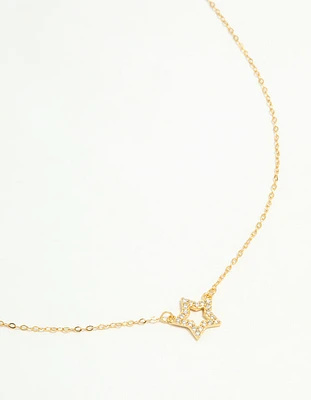 Gold Plated Sterling Silver Cubic Zirconia Pavé Star Necklace