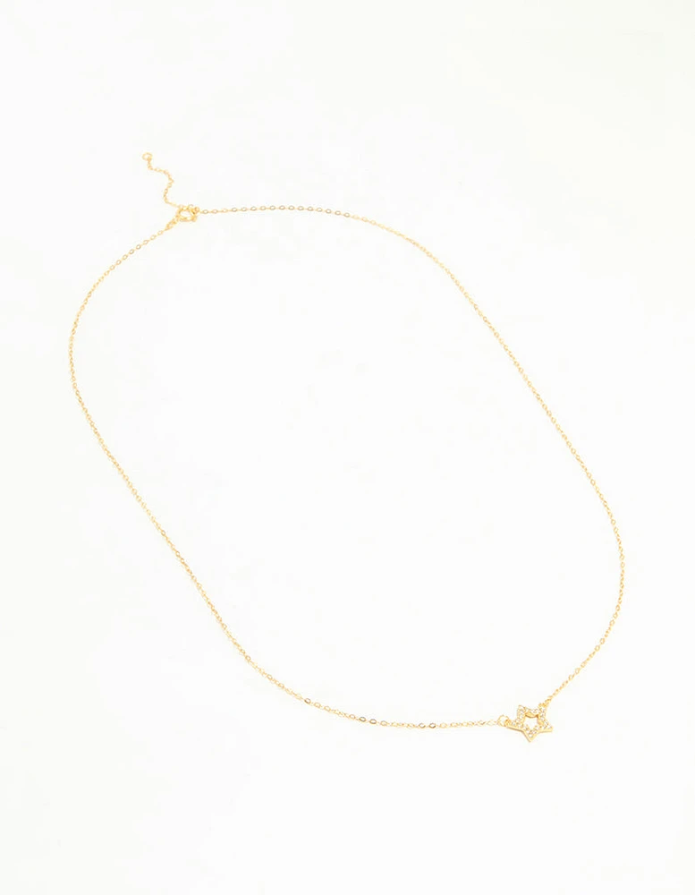 Gold Plated Sterling Silver Cubic Zirconia Pavé Star Necklace
