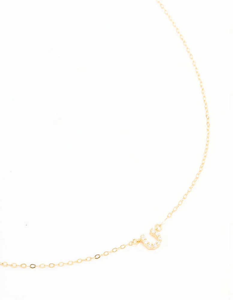 Gold Plated Sterling Silver Cubic Zirconia Horseshoe Necklace