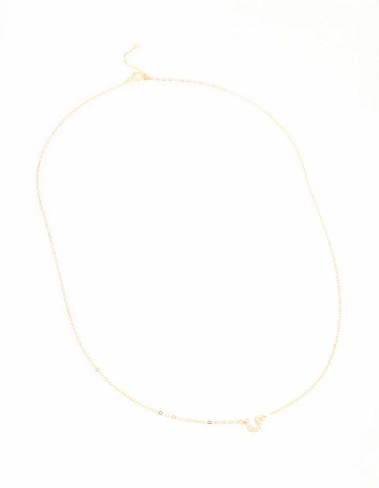 Gold Plated Sterling Silver Cubic Zirconia Horseshoe Necklace