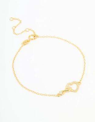 Gold Plated Sterling Silver Cubic Zirconia Infinity & Heart Bracelet