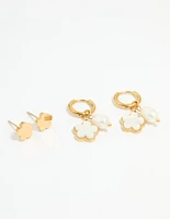 Waterproof Gold Plated Stainless Steel Freshwater Pearl Flower Earrings 2-Pack