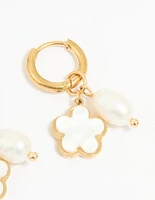 Waterproof Gold Plated Stainless Steel Freshwater Pearl Flower Earrings 2-Pack