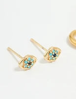Waterproof Gold Plated Stainless Steel Double Evil Eye Earrings 2-Pack