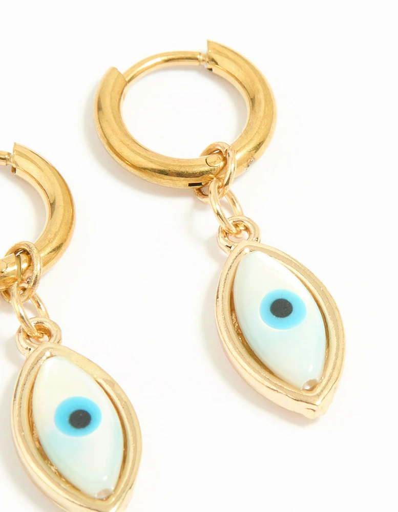 Waterproof Gold Plated Stainless Steel Double Evil Eye Earrings 2-Pack