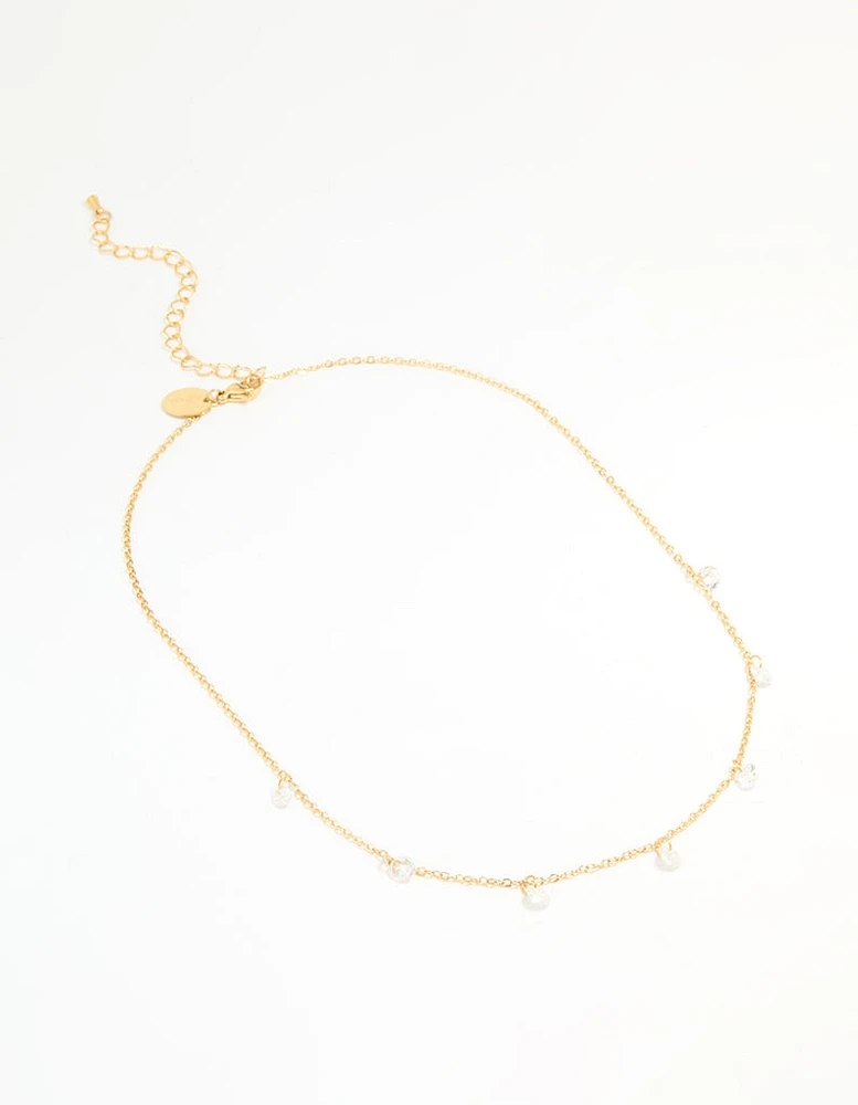 Waterproof Gold Plated Stainless Steel Cubic Zirconia Floating Charm Necklace