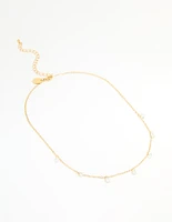 Waterproof Gold Plated Stainless Steel Cubic Zirconia Floating Charm Necklace
