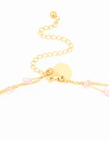 Waterproof Gold Plated Stainless Steel Pink Semiprecious Stone & Chain Layered Necklace