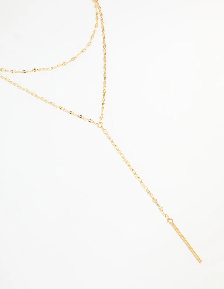 Waterproof Gold Plated Stainless Steel Layered Chain Y-Necklace