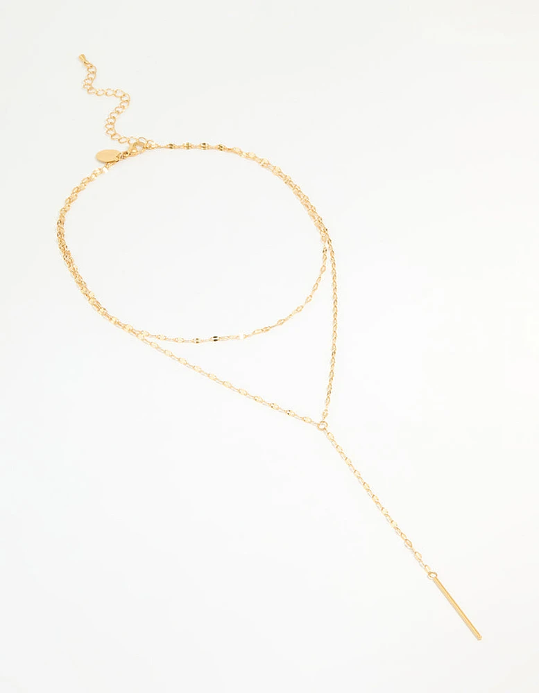 Waterproof Gold Plated Stainless Steel Layered Chain Y-Necklace