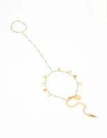 Waterproof Gold Plated Stainless Steel Blue Bead & Disc Hand Chain