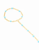 Waterproof Gold Plated Stainless Steel Blue Bead & Disc Hand Chain