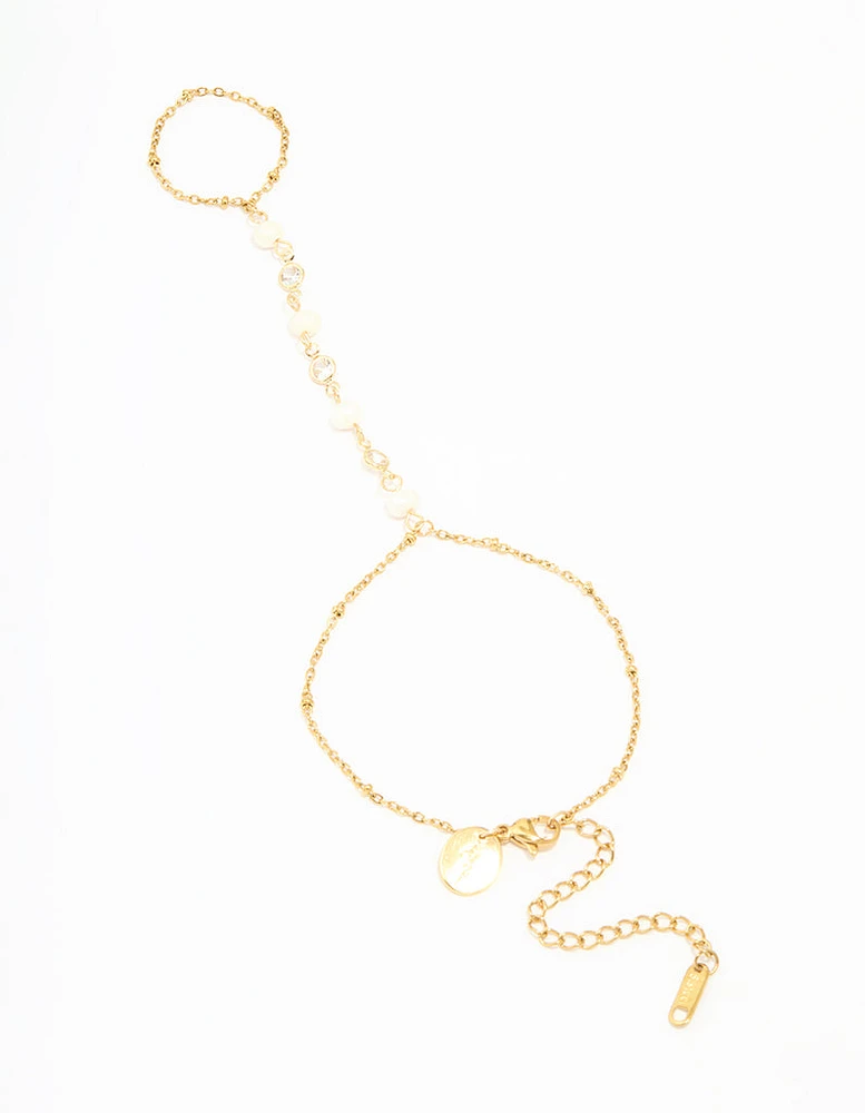 Waterproof Gold Plated Stainless Steel Pearl Hand Chain