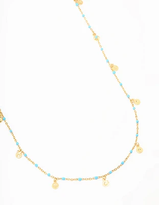 Waterproof Gold Plated Stainless Steel Blue Beaded Dainty Waist Chain