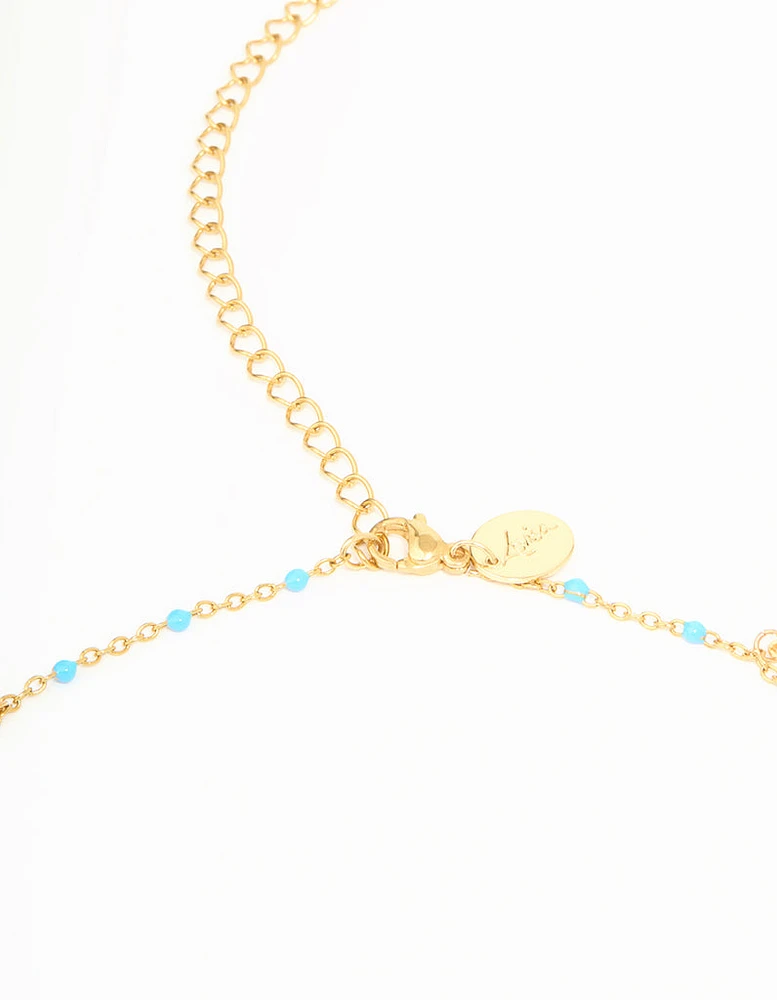 Waterproof Gold Plated Stainless Steel Blue Beaded Dainty Waist Chain