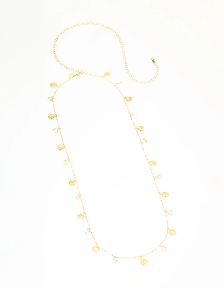 Waterproof Gold Plated Stainless Steel Diamante & Disc Waist Chain