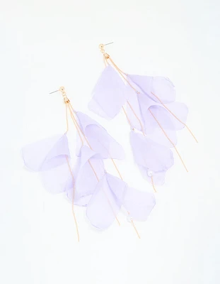 Gold Purple Fabric Petal Drop Earrings