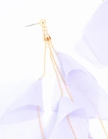Gold Purple Fabric Petal Drop Earrings