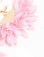 Gold Pink Fabric Large Petal Huggie Earrings