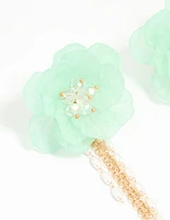 Gold Blue Flower Chain Drop Earrings