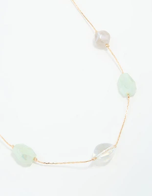 Gold Organic Beaded Long Necklace