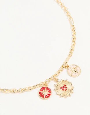 Gold Heart & Star Charm Pendant Necklace