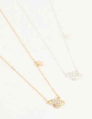 Mixed Metal Star & Planet Necklaces 2-Pack