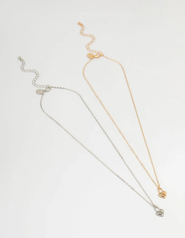 Mixed Metal Heart Locket Necklaces 2-Pack