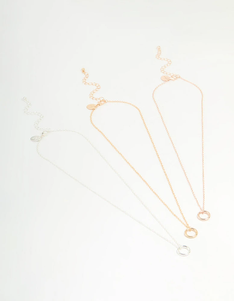 Mixed Metal Circle Pendant Necklaces 3-Pack