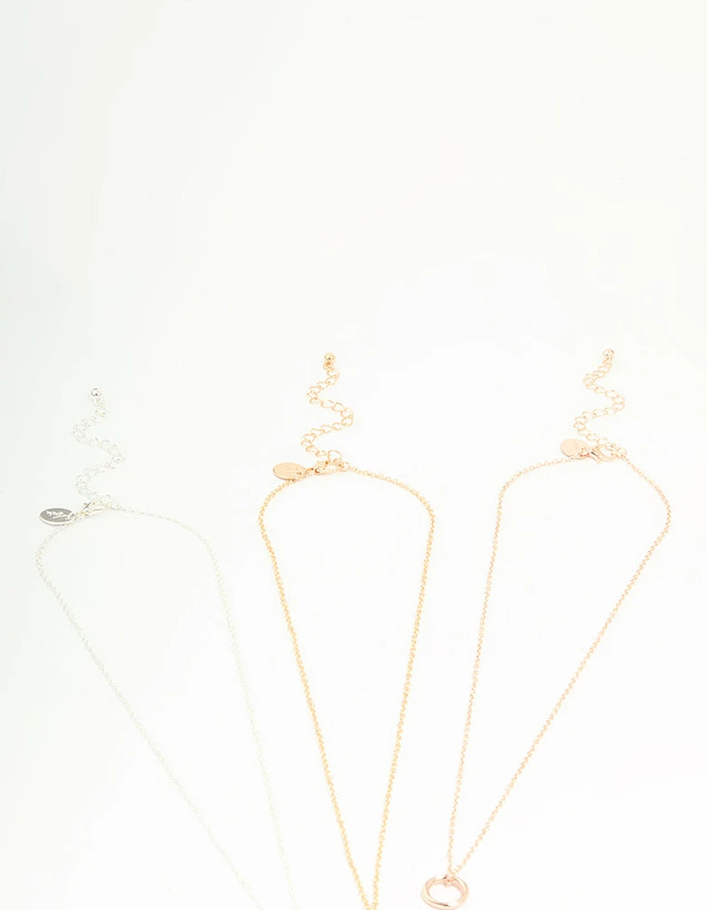 Mixed Metal Circle Pendant Necklaces 3-Pack