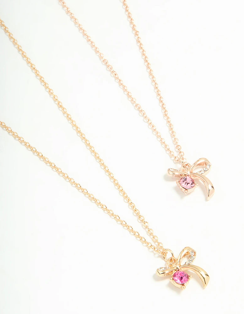 Gold Pink Diamante & Bow Necklaces 2-Pack