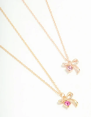 Gold Pink Diamante & Bow Necklaces 2-Pack