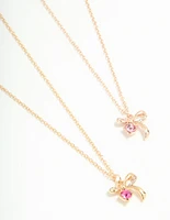Gold Pink Diamante & Bow Necklaces 2-Pack
