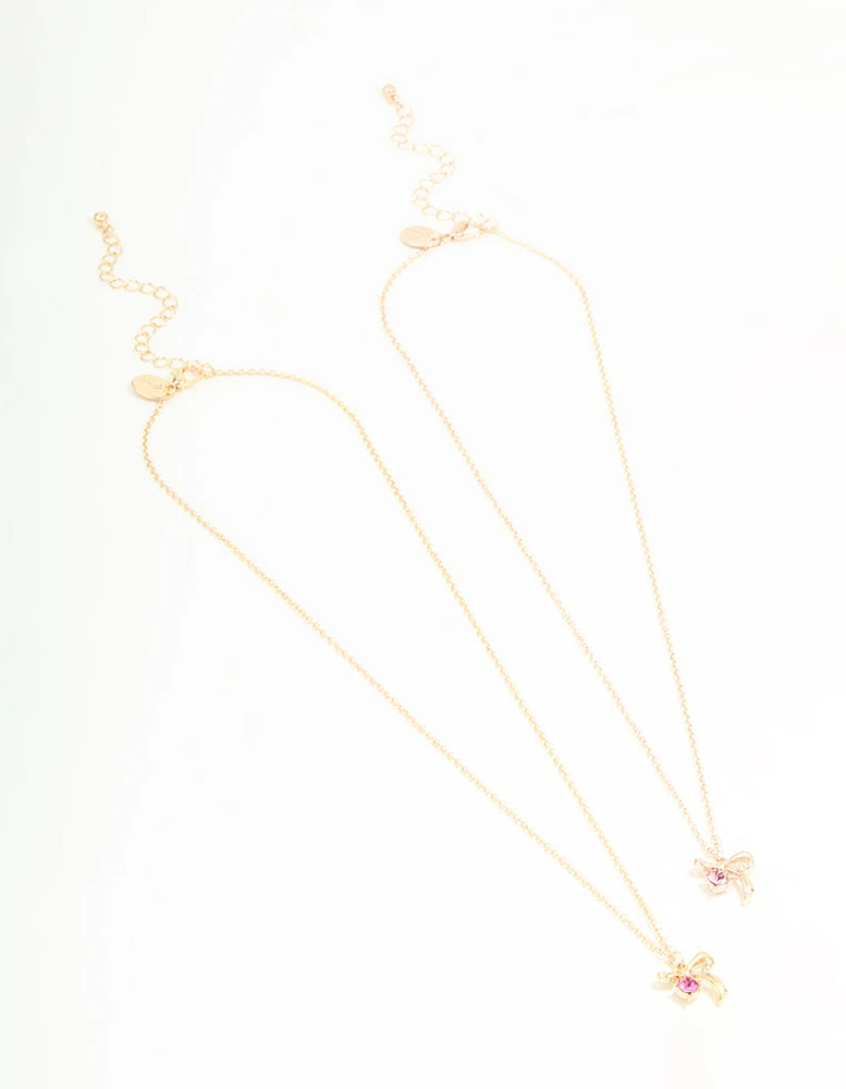 Gold Pink Diamante & Bow Necklaces 2-Pack