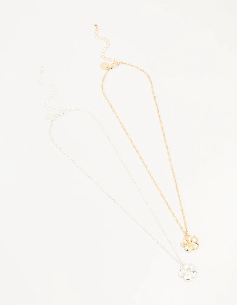 Mixed Metal Frangipani Pendant Necklaces 2-Pack