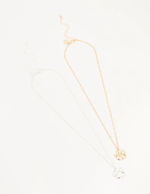 Mixed Metal Frangipani Pendant Necklaces 2-Pack
