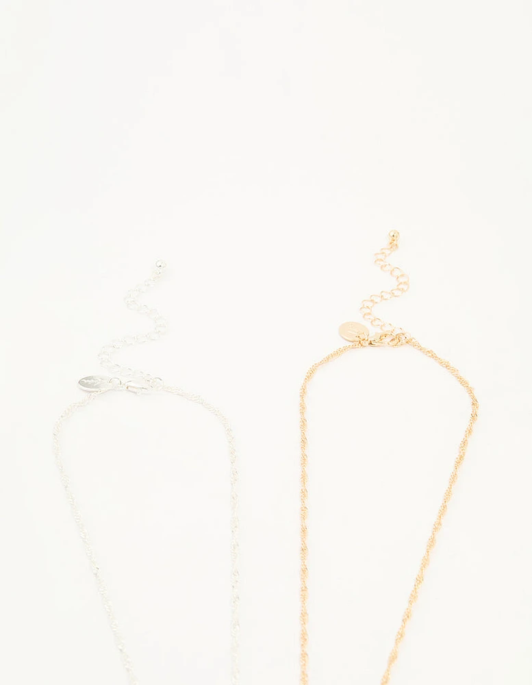 Mixed Metal Frangipani Pendant Necklaces 2-Pack