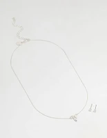 Silver Cubic Zirconia Bow Necklace & Earrings Set