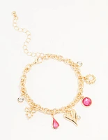 Silver Pearl & Pink Diamante Charm Bracelet