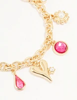 Silver Pearl & Pink Diamante Charm Bracelet