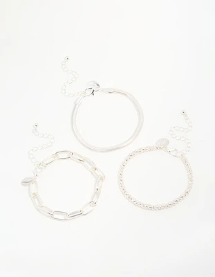 Silver Mixed Chains Bracelet 3-Pack