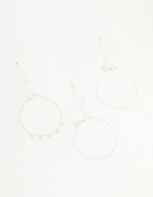 Silver Diamante Bow & Heart Bracelets 3-Pack