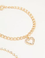 Gold Diamante Mixed Chain Heart Bracelets 3-Pack