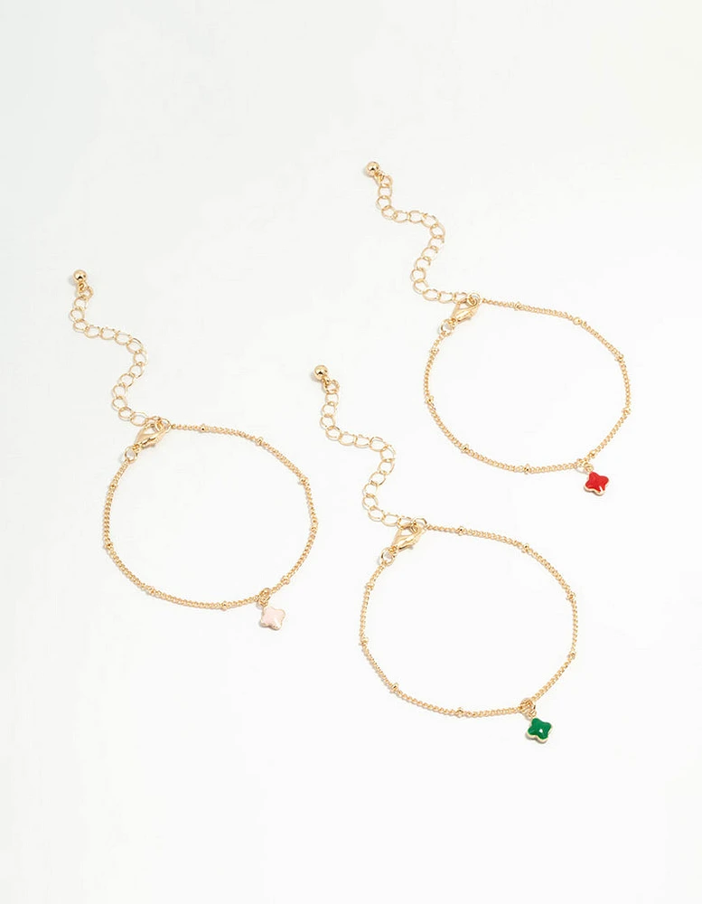 Gold Multicoloured Flower Statement Bracelets 3-Pack