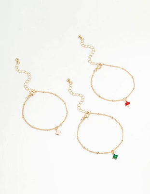 Gold Multicoloured Flower Statement Bracelets 3-Pack