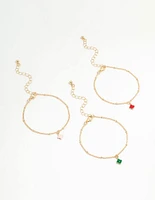 Gold Multicoloured Flower Statement Bracelets 3-Pack