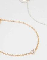 Mixed Metal Cubic Zirconia Heart Bracelets 2-Pack