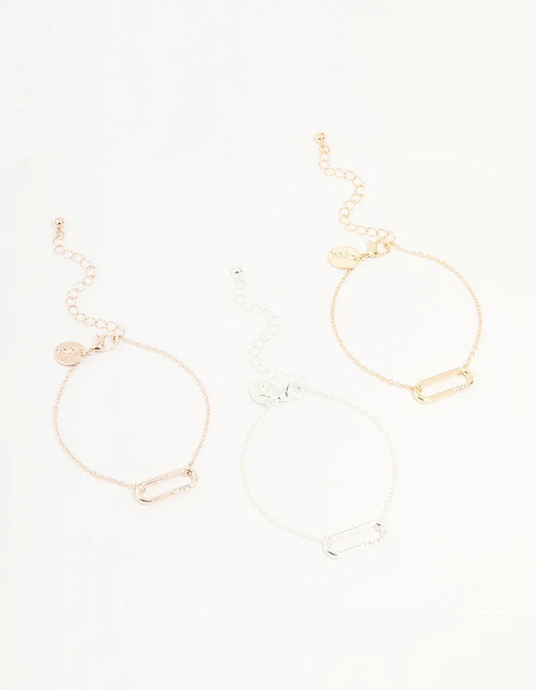 Mixed Metals Diamante Oval Centre Bracelets 3-Pack