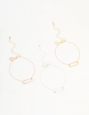 Mixed Metals Diamante Oval Centre Bracelets 3-Pack