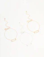 Mixed Metals Diamante Oval Centre Bracelets 3-Pack